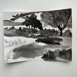Black and White Landscape Watercolor Painting